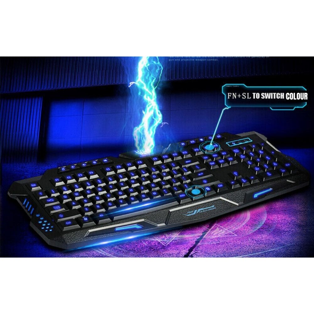 USB Wired Gaming Keyboard 3 Colour Illuminated Led Back-light Cool Ergonomic PC