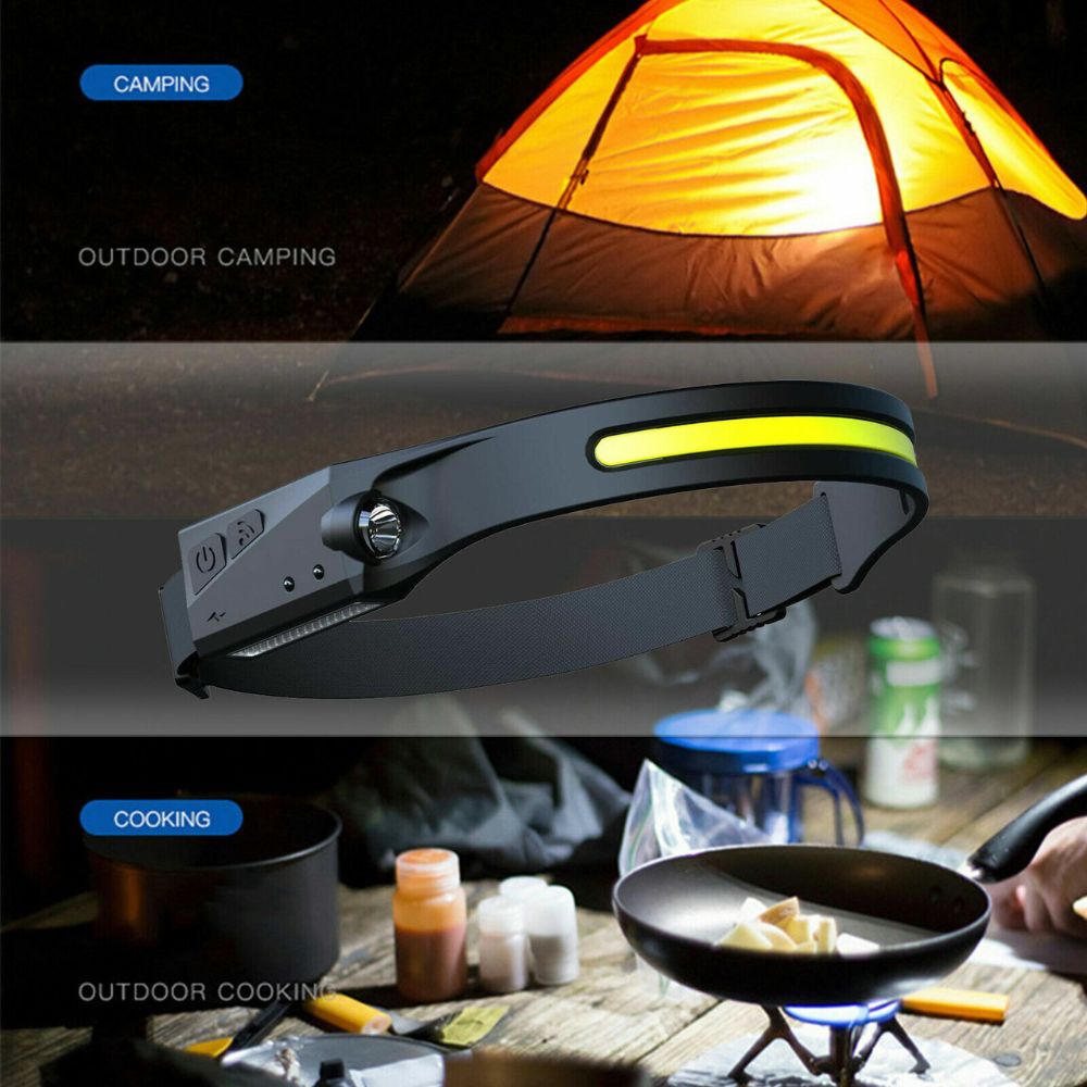 Waterproof COB LED Head Torch Motion Sensor Headlight USB Rechargeable Headlamp