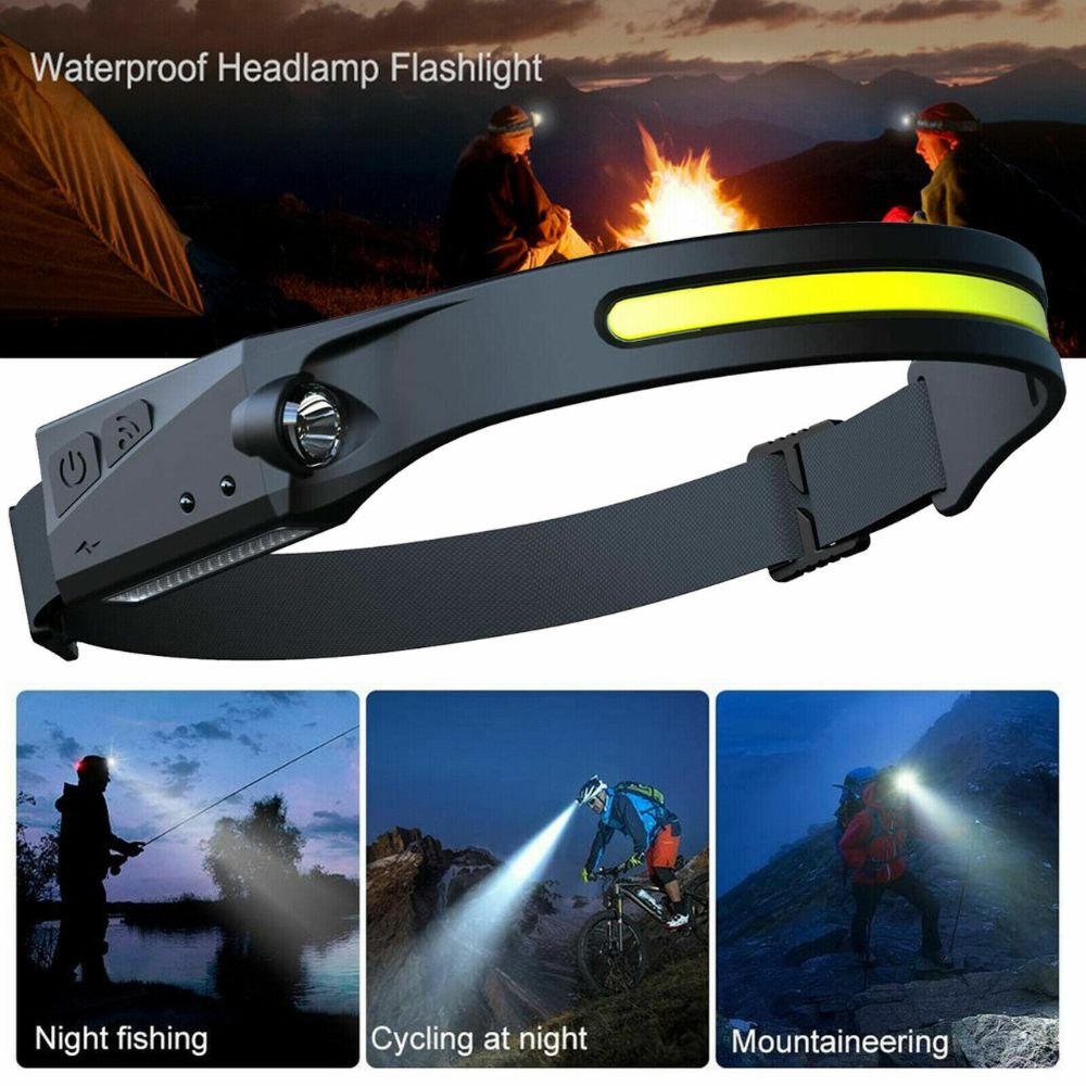 Waterproof COB LED Head Torch Motion Sensor Headlight USB Rechargeable Headlamp