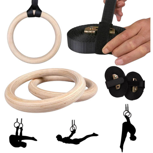 Wooden Gymnastic Olympic Rings Strength Training CrossFit Gym Fitness BS:600kg