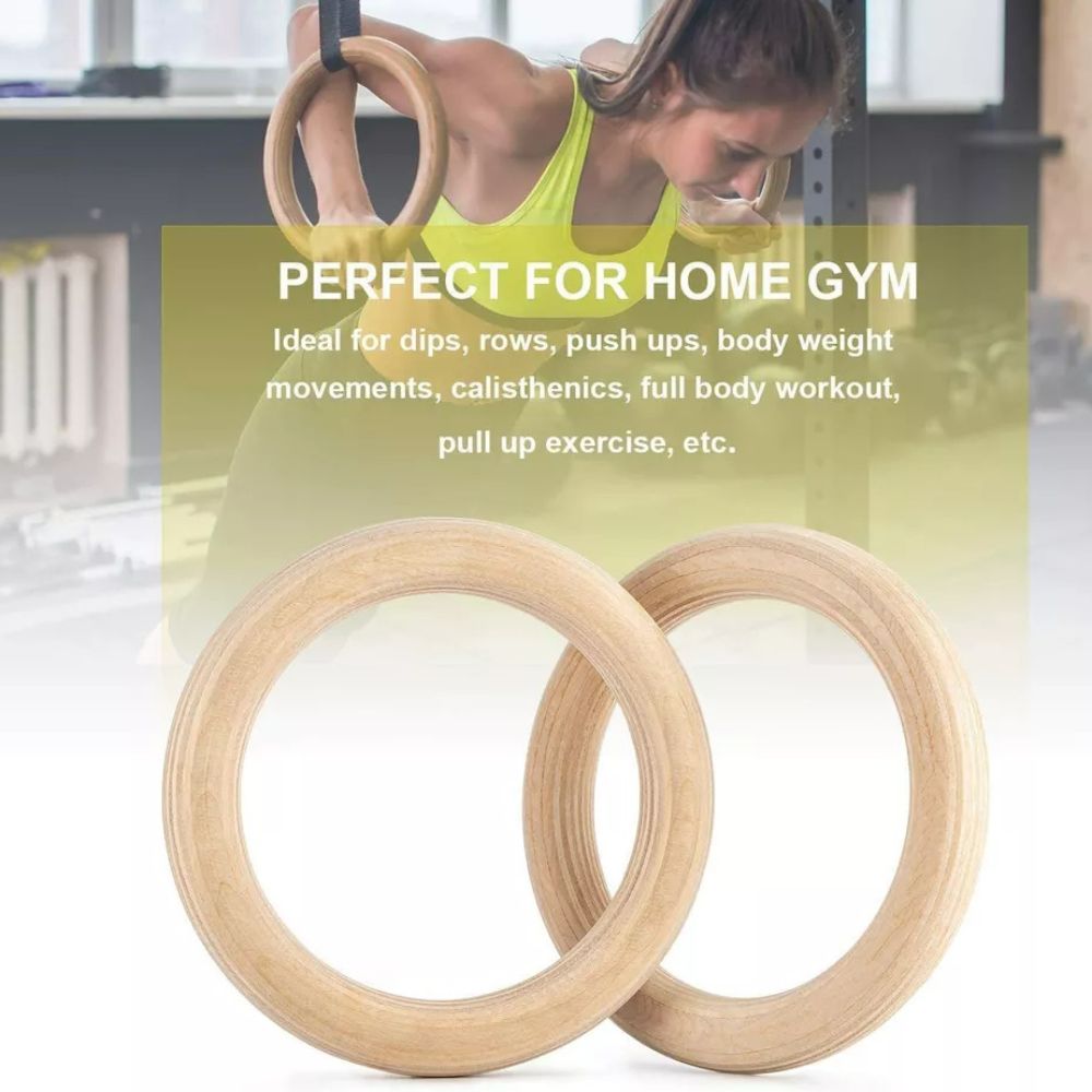 Wooden Gymnastic Olympic Rings Strength Training CrossFit Gym Fitness BS:600kg