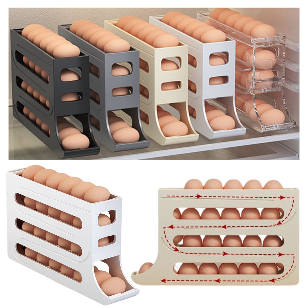 2/4-Tier Automatic Scrolling Egg Rack Holder Storage Box Refrigerator  Container
