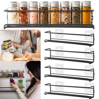 4PCS SET Kitchen Spice Rack Storage Organiser Shelves Wall Mount Kitchen Door Jar