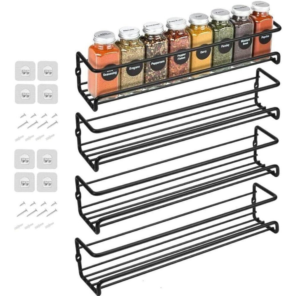 4PCS SET Kitchen Spice Rack Storage Organiser Shelves Wall Mount Kitchen Door Jar