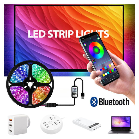 Bluetooth USB RGB LED Strip Lights 5V IP65 Waterproof 5050 5M 300 LEDs