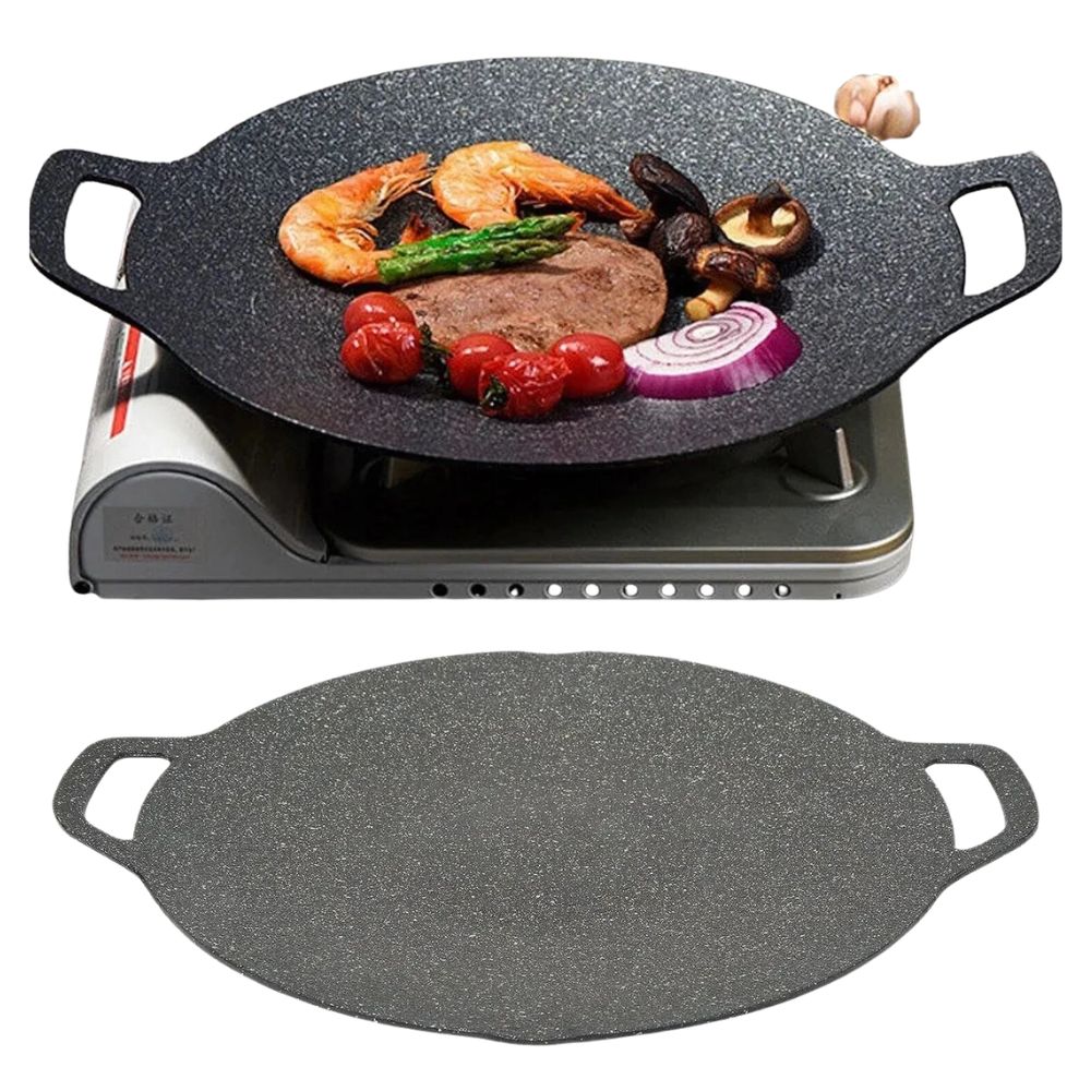 Korean BBQ Grill Pan Non-Stick Round Iron Hot Plate for Indoor & Outdoor Barbecue
