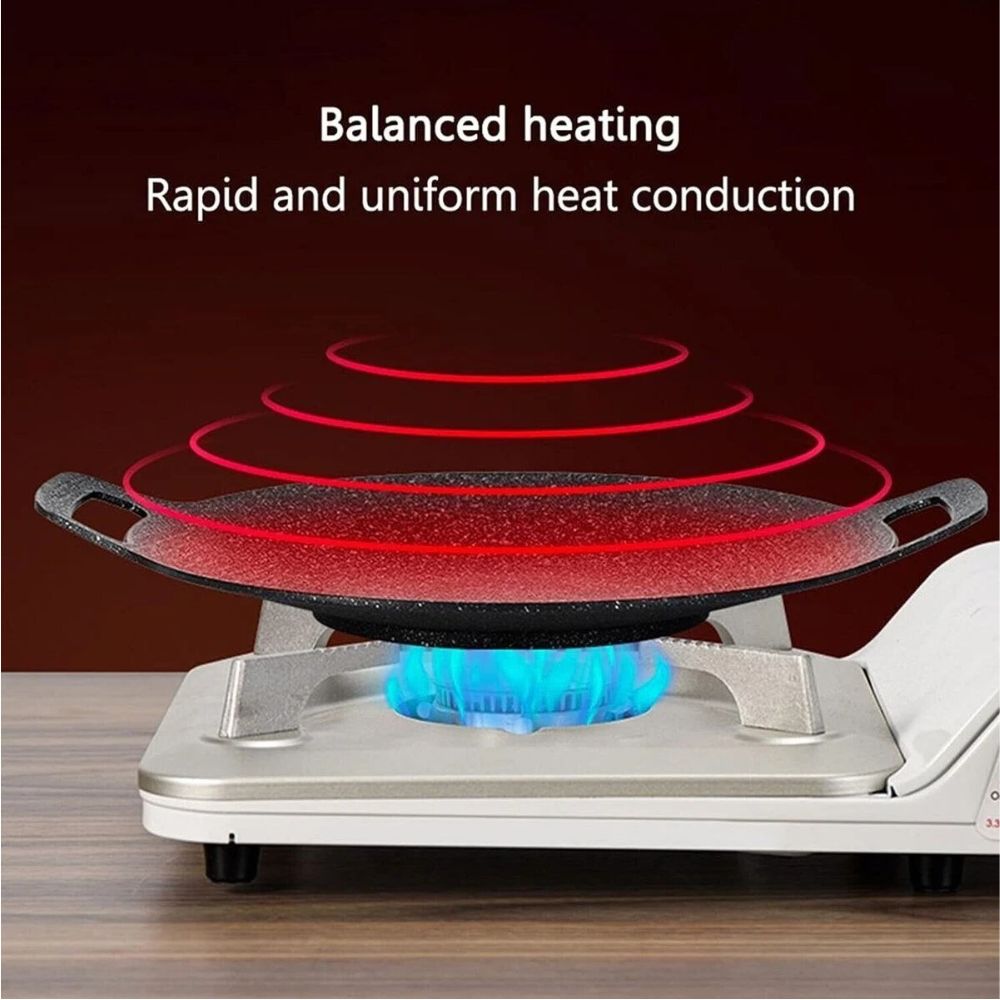 Korean BBQ Grill Pan Non-Stick Round Iron Hot Plate for Indoor & Outdoor Barbecue