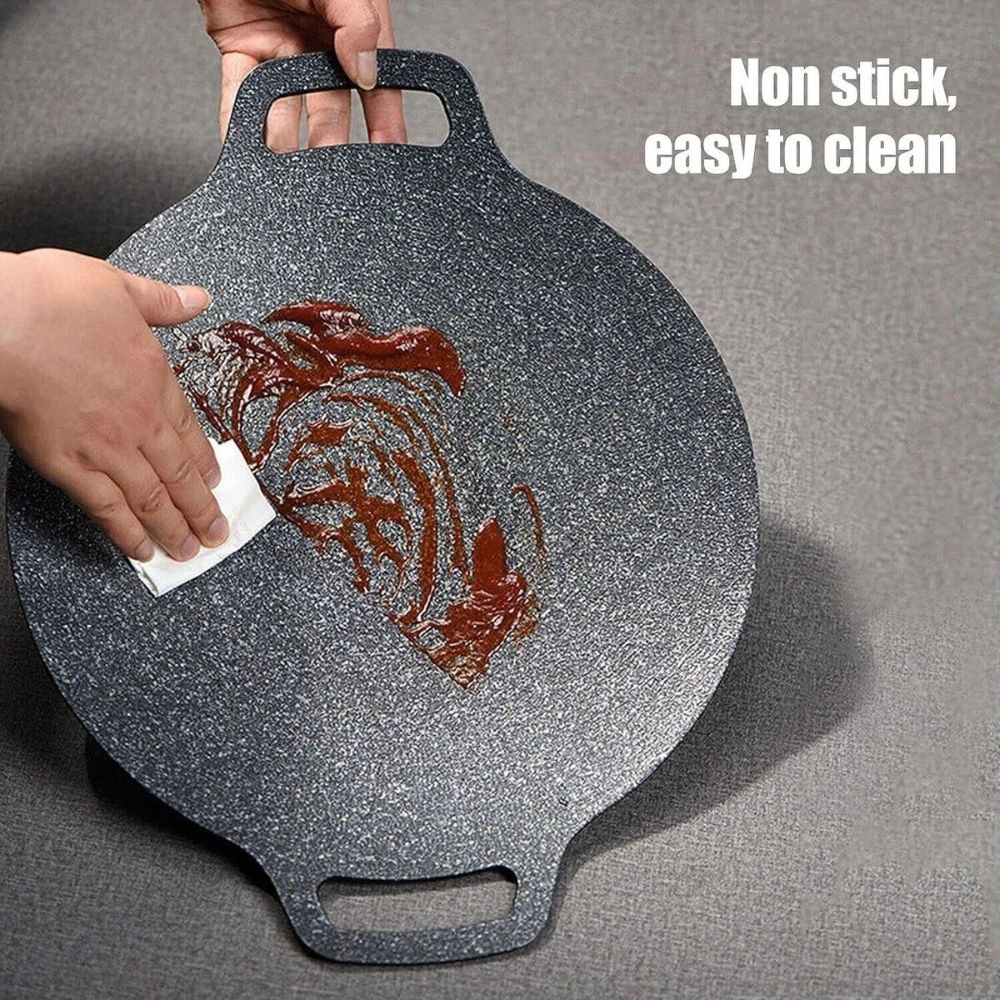 Korean BBQ Grill Pan Non-Stick Round Iron Hot Plate for Indoor & Outdoor Barbecue