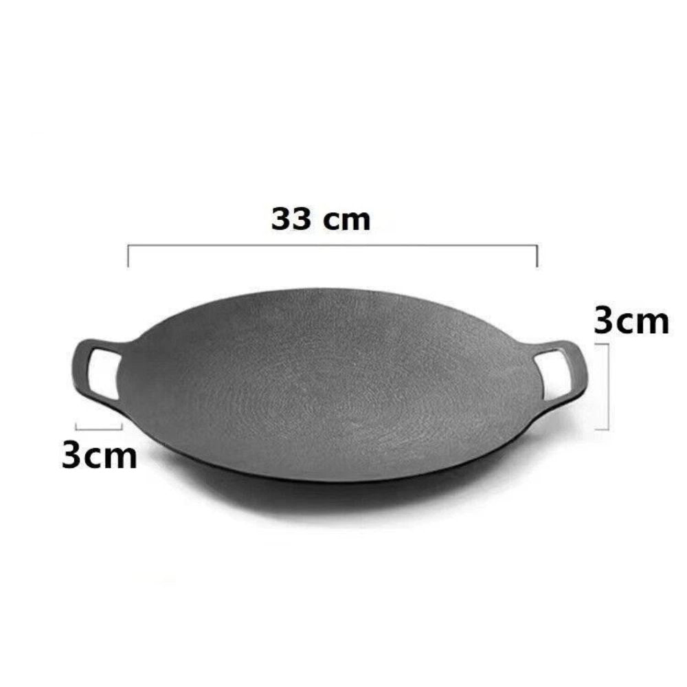 Korean BBQ Grill Pan Non-Stick Round Iron Hot Plate for Indoor & Outdoor Barbecue