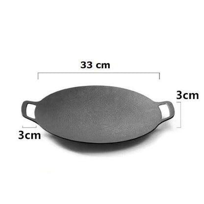 Korean BBQ Grill Pan Non-Stick Round Iron Hot Plate for Indoor & Outdoor Barbecue