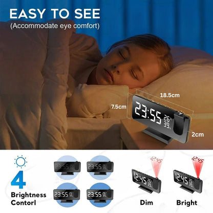 LED Digital Smart Alarm Clock Projection Time Projector Temperature LCD Display