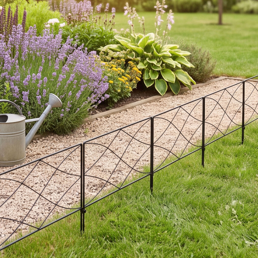 Lambu Garden Fence Panel 5 Pc Q195 Steel Rust Proof Border for Flower Beds Black-2109799601236807687