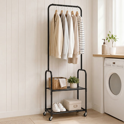 Levede Clothes Rack Heavy Duty Garment Rack 2 Shelf Locking Wheels Bedroom Black-2100034940497432582