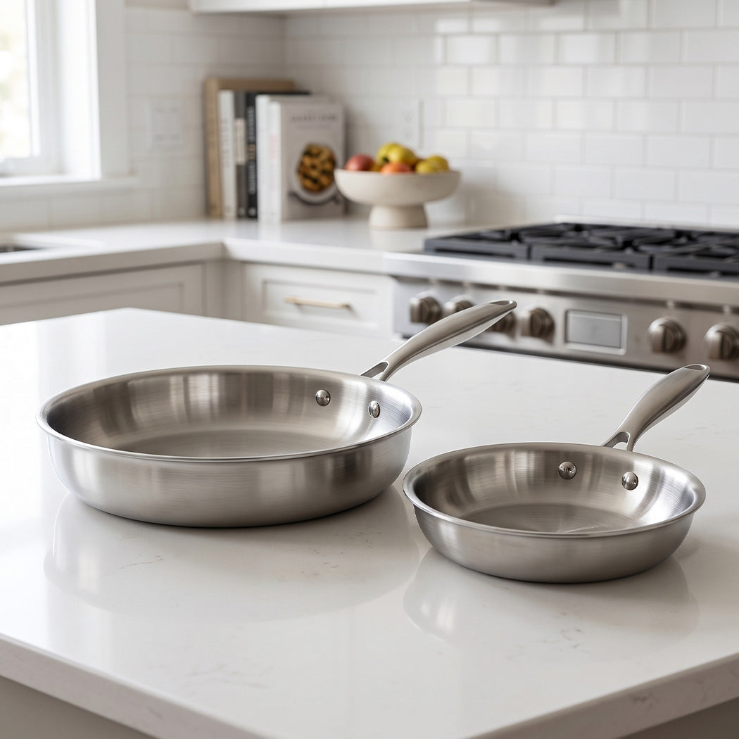TOQUE Stainless Steel Frying Pan Set Tri Ply Even Heat For Family Cooking 2pc-2109799596233003015