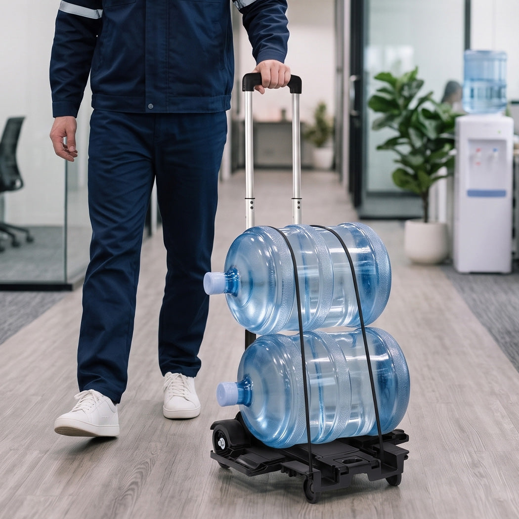 Manan Folding Trolley Cart On Wheels Expandable Base Adjustable Handle Black-2109799600288894983