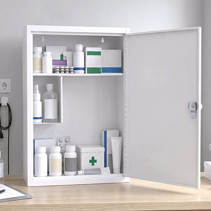 Levede Medicine Storage Box Lockable 3-Tier Wall Cabinet Alloy Steel White-2100035001486807046