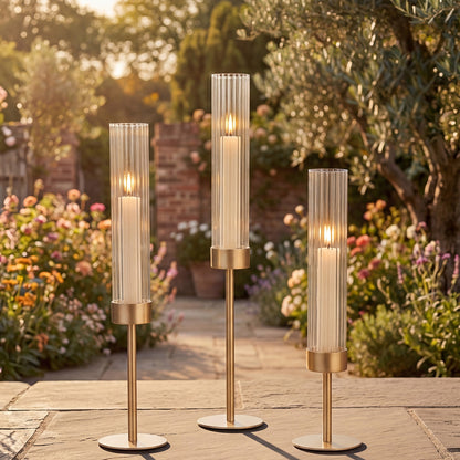 Levede Candle Holder 3Pc Removable Windproof Glass Shade Metal  Gold-2100034938635161606