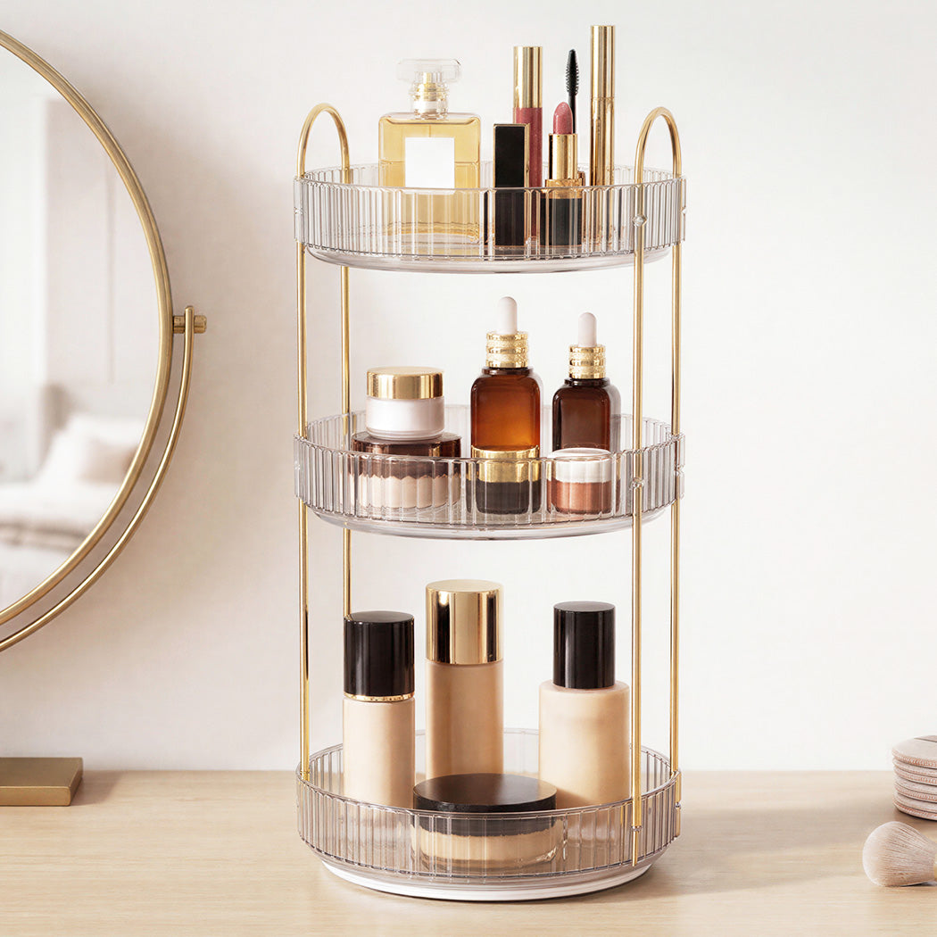 Ilus 360� Roating Makeup Organiser Vanity Countertop Shelf Cosmetic Holder White-2065254302464741382