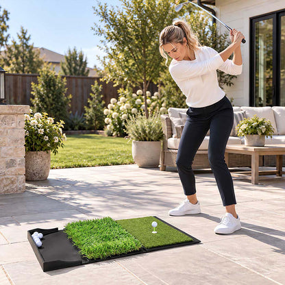 Centra Golf Hitting Mat Practice Dual Turf with Rubber Base Indoor Outdoor Green-2109799600095956999