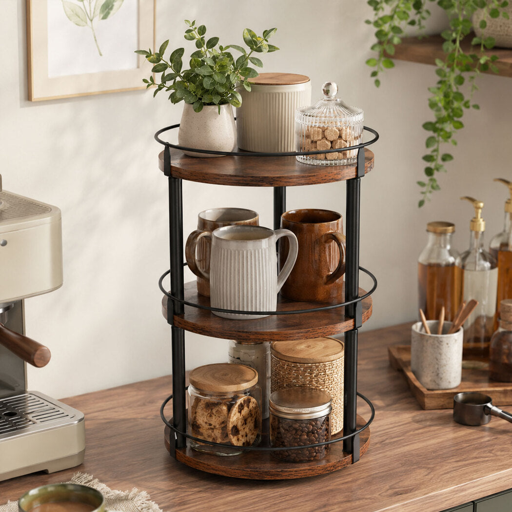 Toque Lazy Susan Turntable 3 Tier 360° Spin Pantry Organiser For Kitchen Brown-2109799596040065031