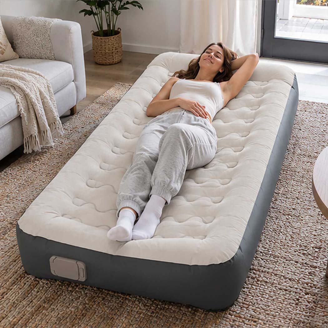 DreamZ Inflatable Mattress TPU Air Bed with Pillow Pump Camping Single Grey-2109799596824399879