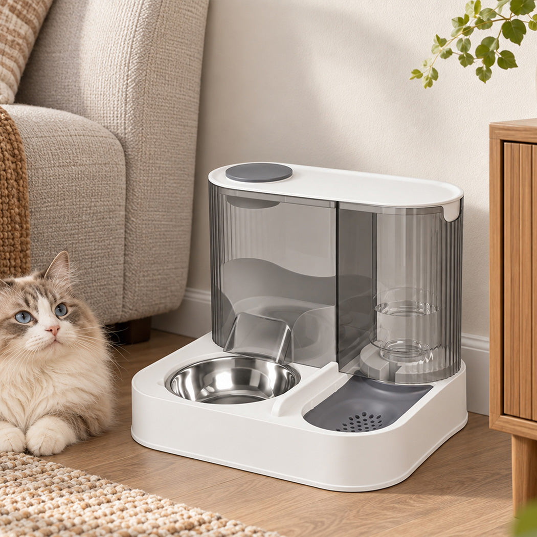 PaWz Automatic Cat Feeder Gravity Food and Water Dispenser for Home Travel White-2109799598678282247