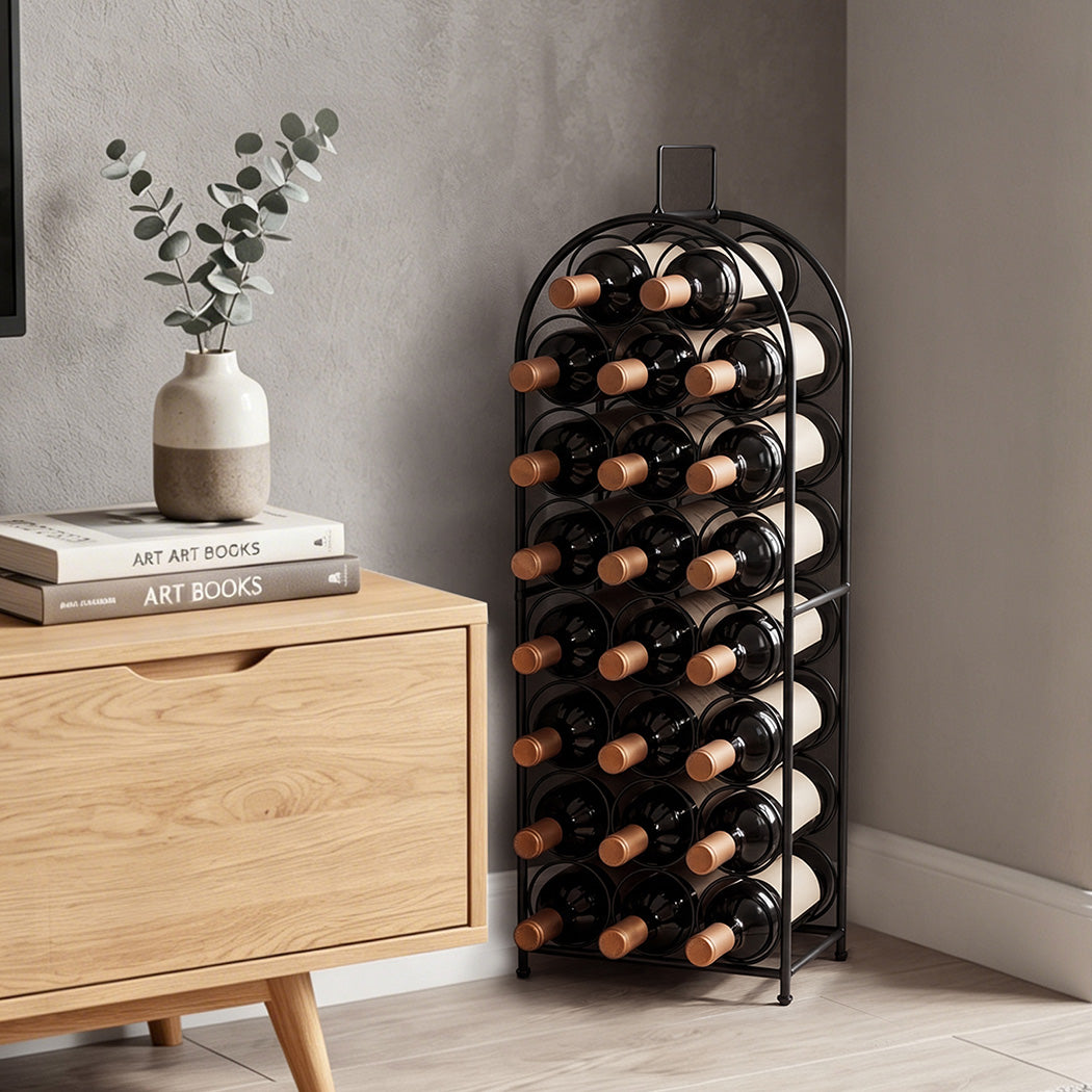 Levede 23 Bottle Wine Rack Kitchen Home Floor Storage Organiser Metal Black-2100035036840595462