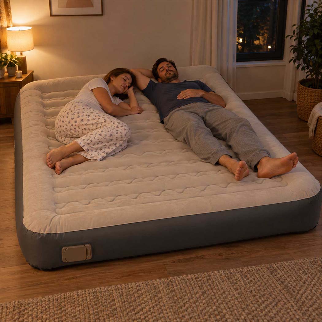 DreamZ Inflatable Mattress TPU Air Bed with Pillow Pump Camping Double Grey-2109799596723736583