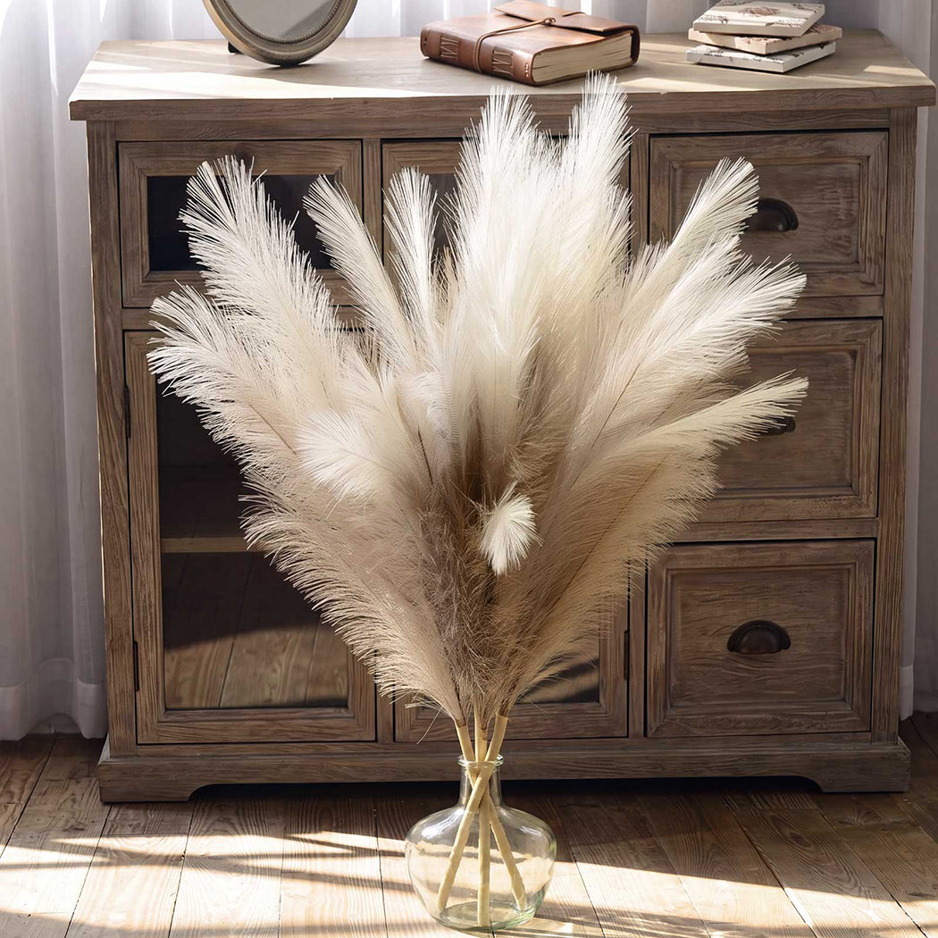 Santaco Pampas Grass Artificial 3Pcs 116cm Fluffy Faux Silk for Vase Brown-2100035034982518790