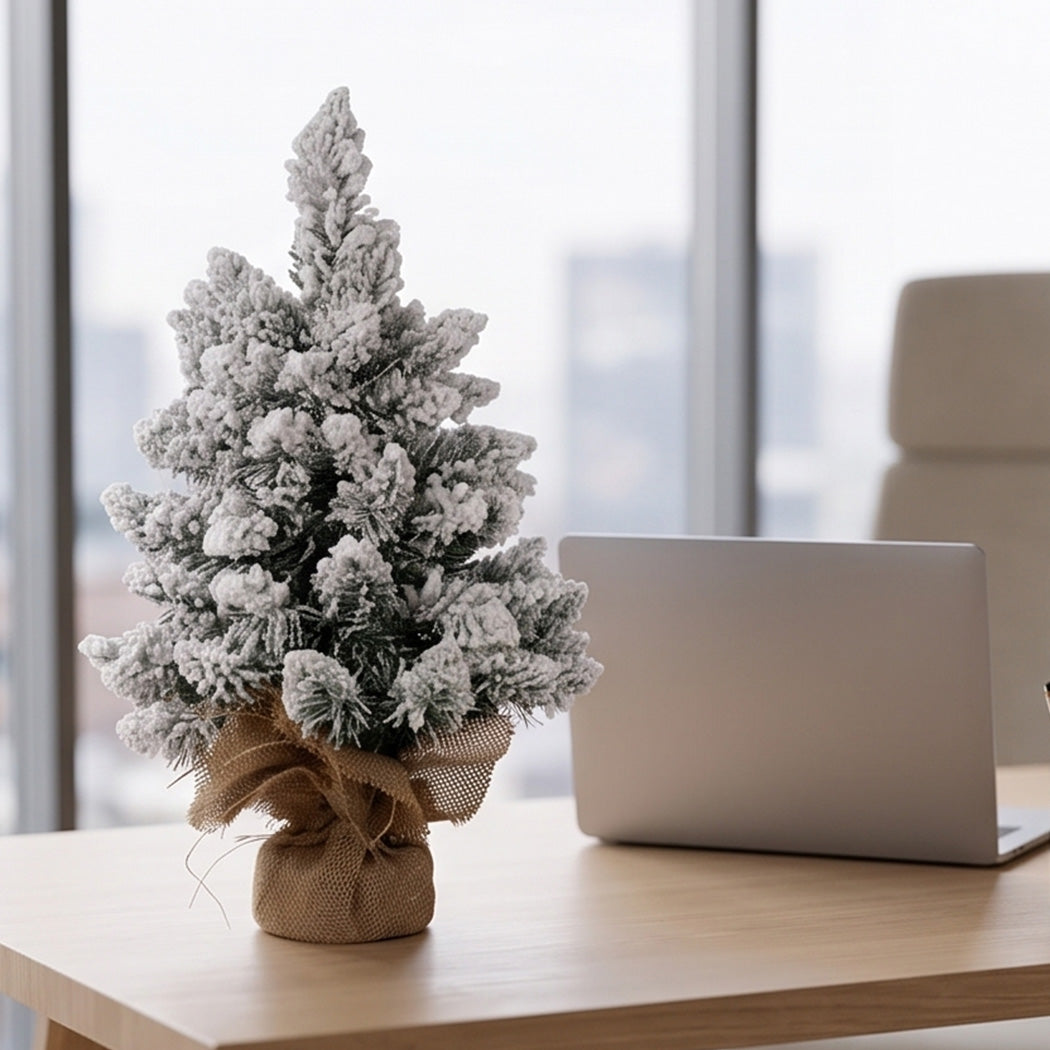 Santaco Christmas Tree 49cm Mini Christmas Tree LED Lights Snow Flocked PVC-2100035037939503110