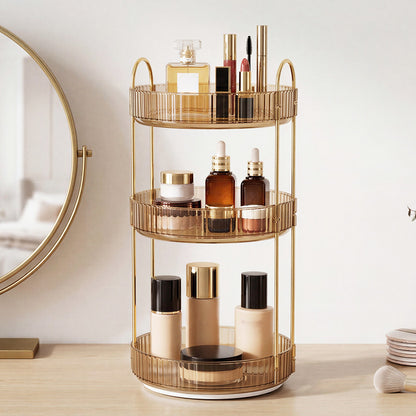 Ilus 360� Roating Makeup Organiser Vanity Countertop Shelf Cosmetic Holder Gold-2050056779160752134