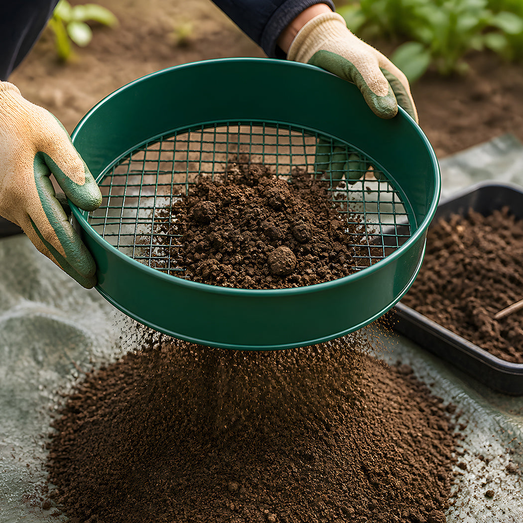 Garden Sieve Soil Sifter Set Metal 4 Mesh Inserts Shovel Hoe for Pots Green-2100035035536166918