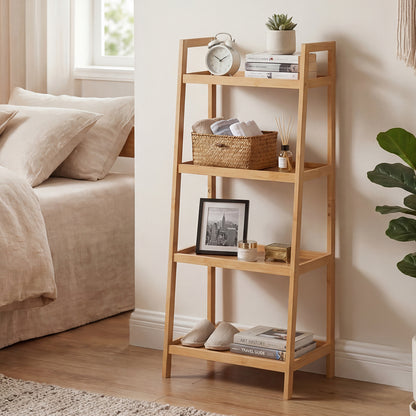 Levede Bamboo Ladder Bookcase 4-Shelf Books Plant Storage Shelf Rack Organiser-2050056773796237319