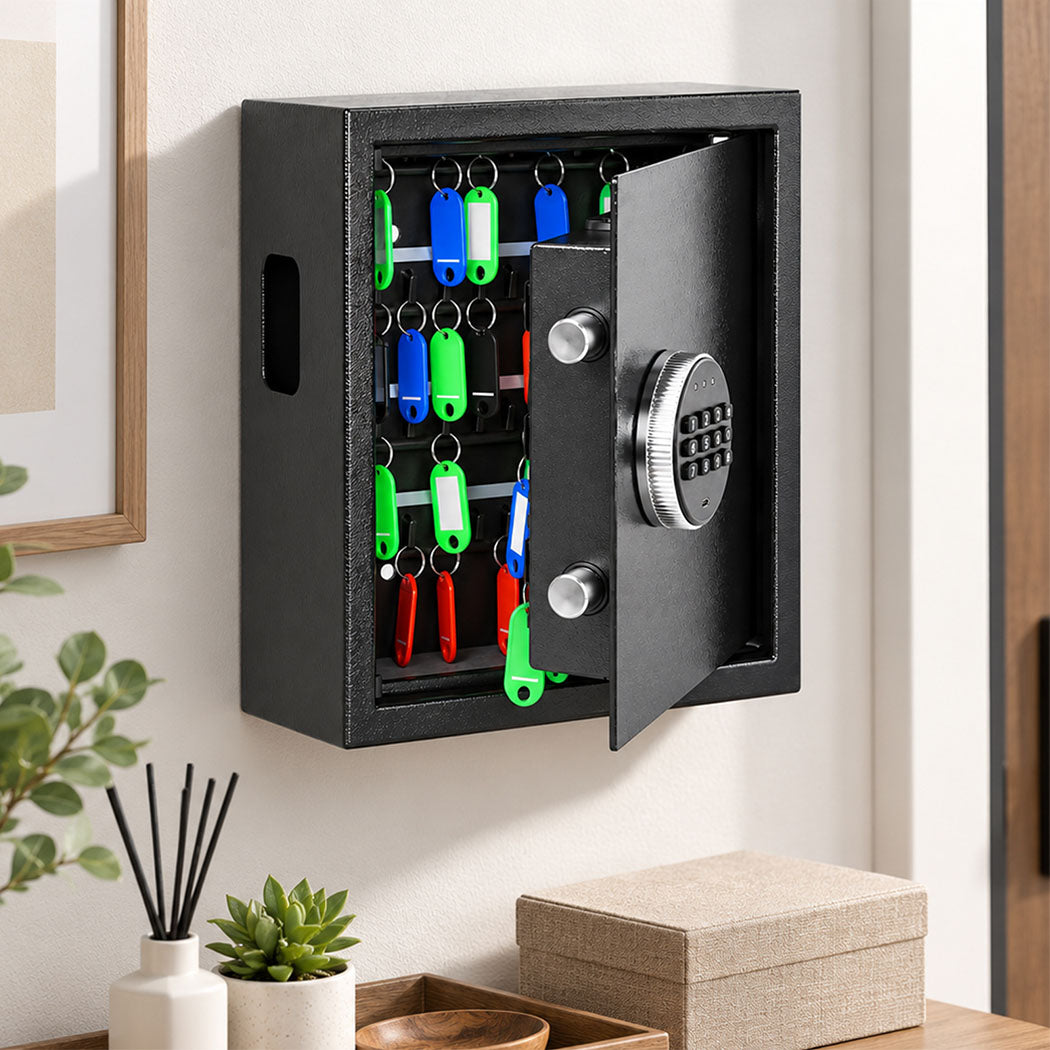 Levede Key Safe Lock Box Large 67 Hook Carbon Steel Cabinet With LED Black-2109799599399702536