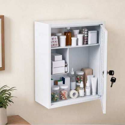 Levede Medicine Storage Box Lockable 3-Tier Wall Cabinet Alloy Steel White-2100035001486807047