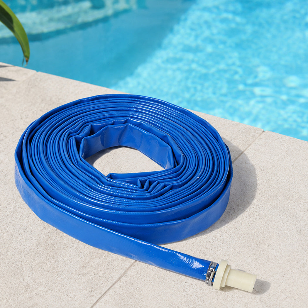 Traderight Hose Pipe 2.54cm Reinforced PVC 20m for Home Pool Drainage Pump Blue-2100035033275437063