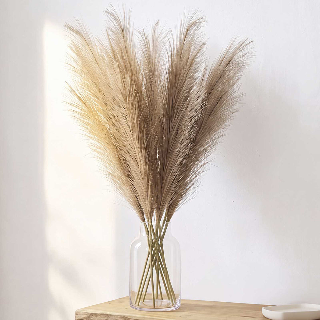Santaco Pampas Grass Artificial 3Pcs 116cm Fluffy Faux Silk for Vase Brown-2100035034982518791