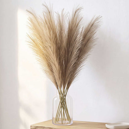 Santaco Pampas Grass Artificial 3Pcs 116cm Fluffy Faux Silk for Vase Brown-2100035034982518791