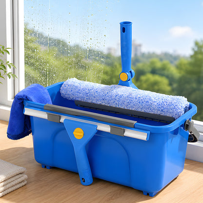 Traderight Window Cleaning Kit With Extendable Pole and Squeegee for Home Blue-2109799593783529480