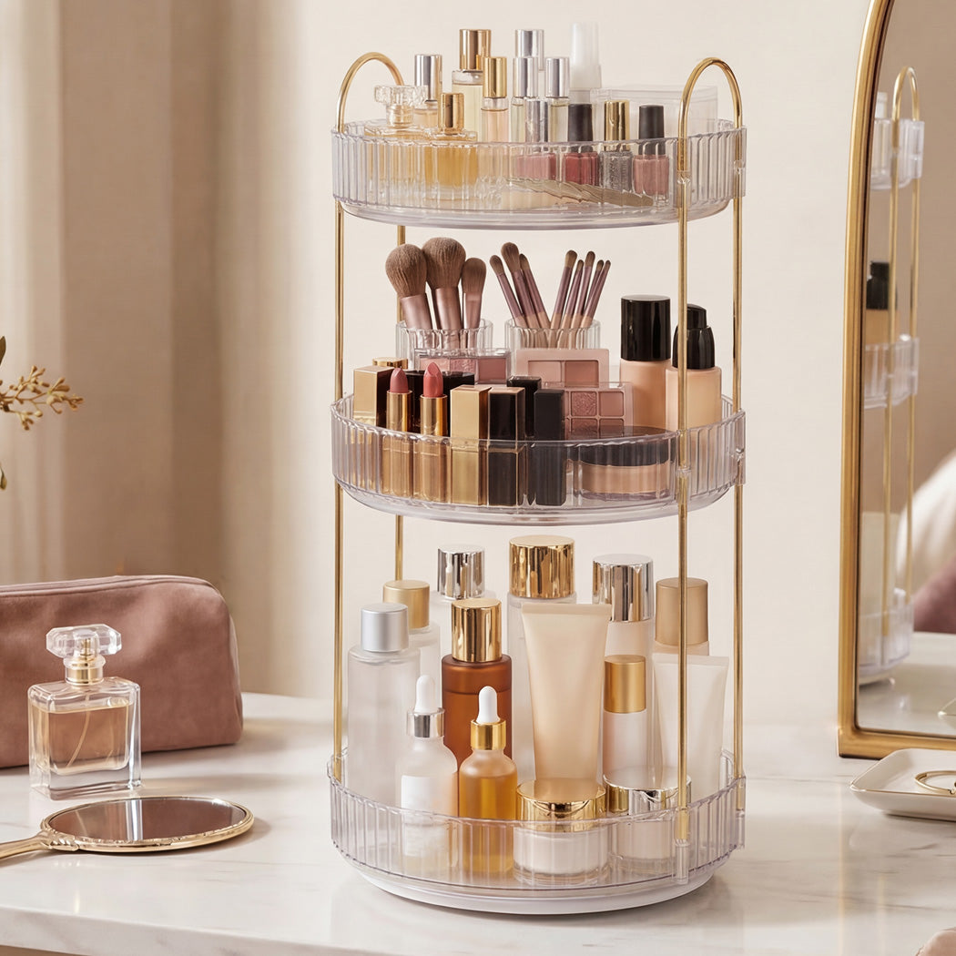 Ilus 360� Roating Makeup Organiser Vanity Countertop Shelf Cosmetic Holder White-2065254302464741383