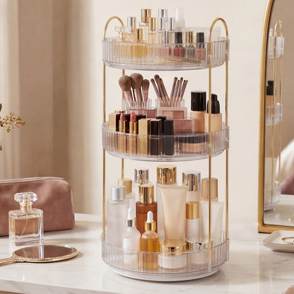 Ilus 360� Roating Makeup Organiser Vanity Countertop Shelf Cosmetic Holder White-2065254302464741383