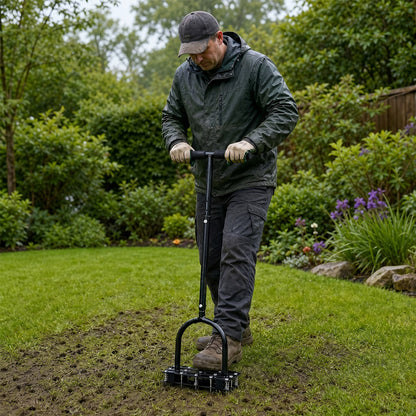 Lambu Lawn Aerator 15-Spike Manual Garden Scarifier Tool Carbon Steel Black-2100035033665507335
