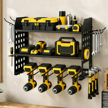 Levede Tool Storage Wall Mounted Tool Organiser Steel 3-Tier Rack Garage Black-2109799601542991880