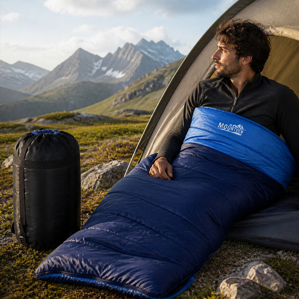 Mountview Sleeping Bag Extra Wide 230x100cm 3 Season Waterproof Hiking Blue-2100035033090887687