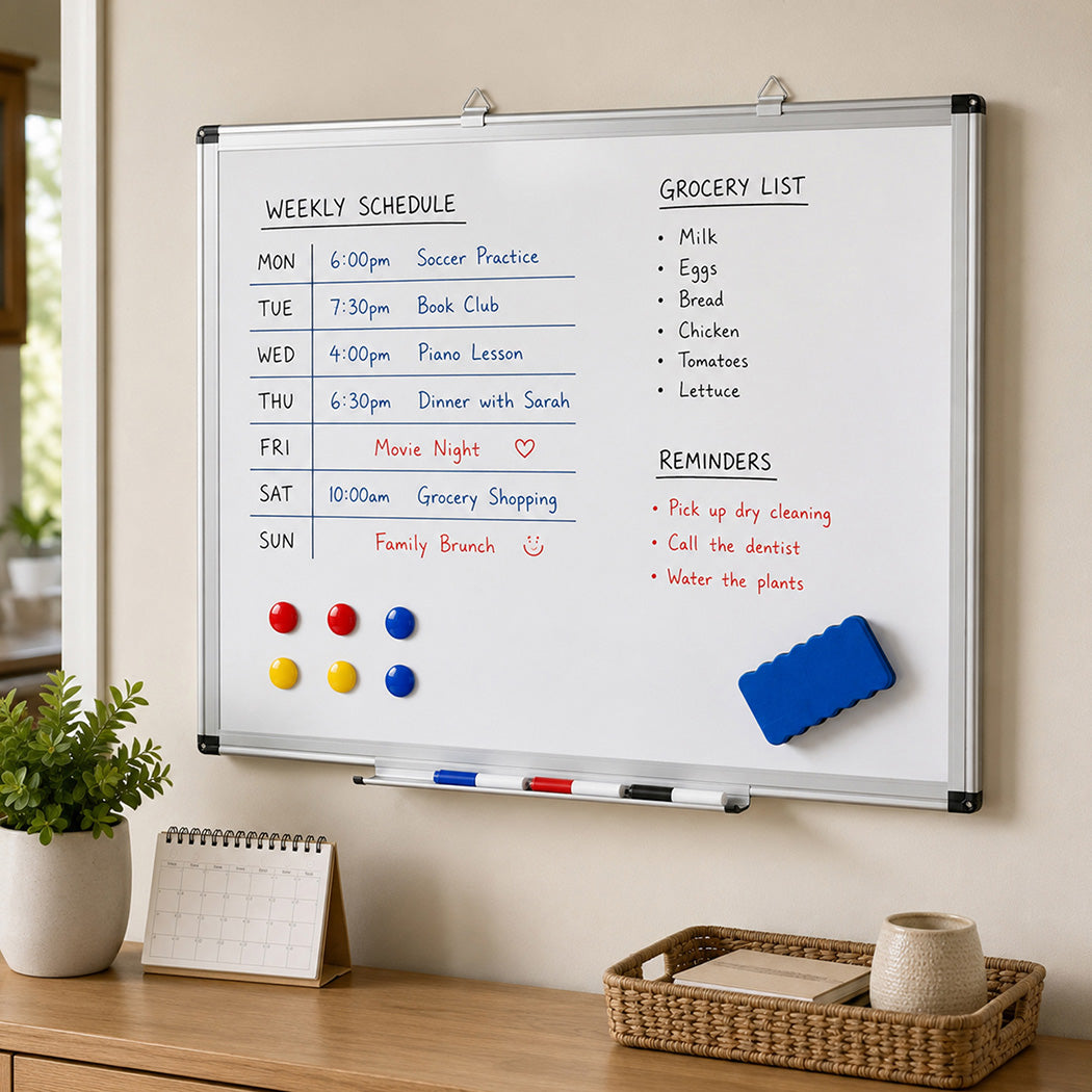 Levede Magnetic Whiteboard Smooth Dry Erase Board with 3 Pens for Office White-2100035036479885319
