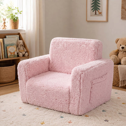 BoPeep Kids Sofa Fold Out Couch 2 In 1 Plush Toddler Lounger for Playroom Pink-2109799595356393480