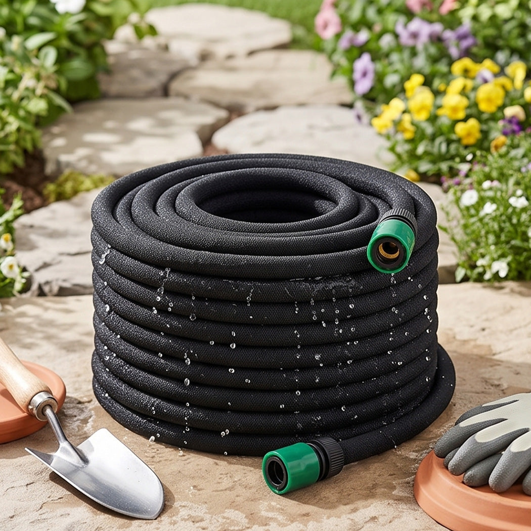 Traderight Soaker Hose 50M Deep Root Watering Even Flow for Garden Beds Black-2100035033468375047