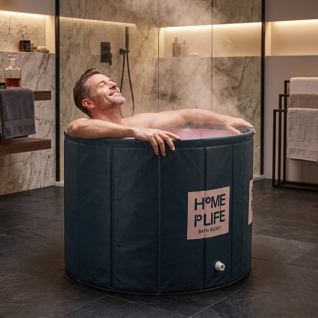 Levede Bathtub Portable Foldable 320L 80 x 80cm Soaking Bath for Home Green-2109799584899993608