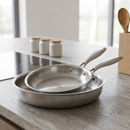 TOQUE Stainless Steel Frying Pan Set Tri Ply Even Heat For Family Cooking 2pc-2109799596233003016