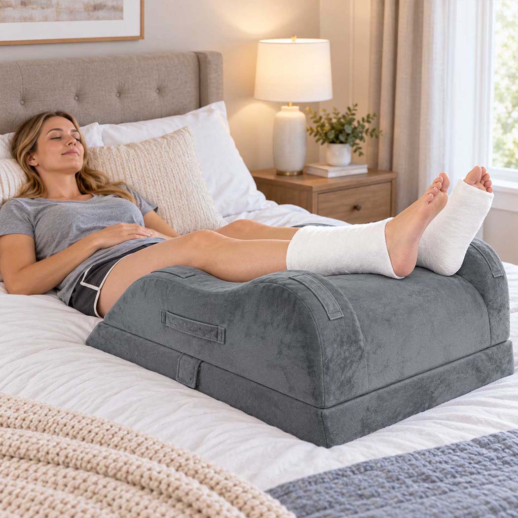 DreamZ Leg Elevation Pillow After Surgery Gel Memory Foam Double Leg Grey-2109799598040748040